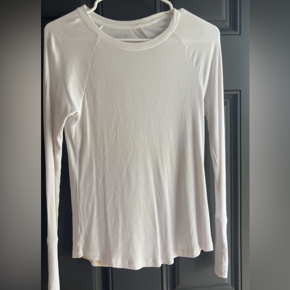 Aerie Cream Ribbed Long Sleeve Tee